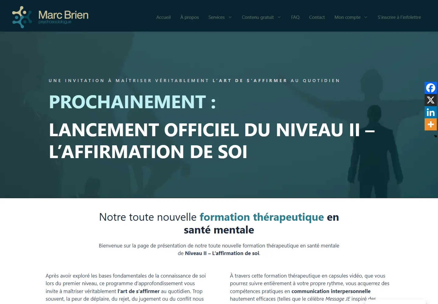 Aperçu de la page de formation de Marc Brien